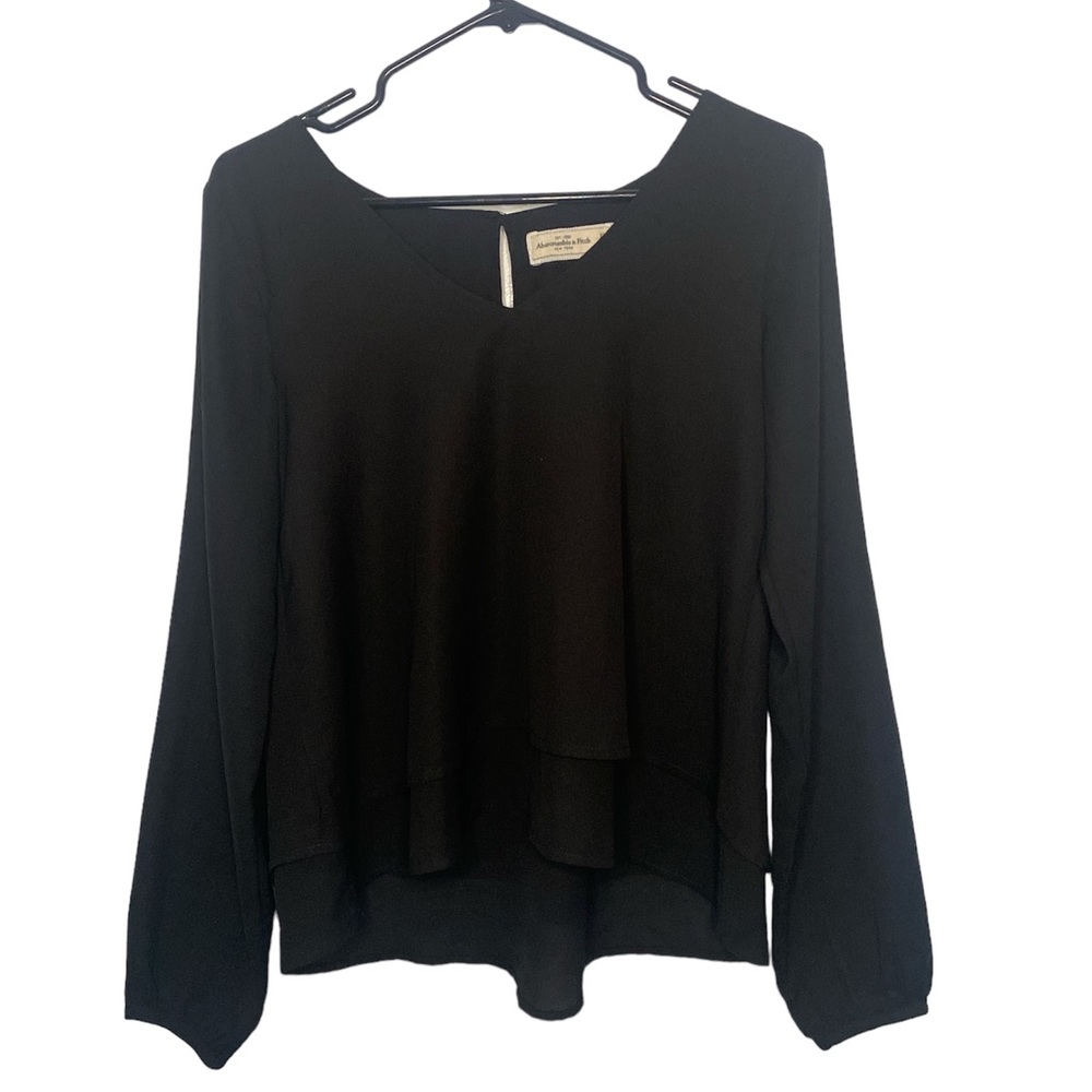 XS Abercrombie and Fitch Black Layered V Neck Long Sleeve Blouse Woman’s Top